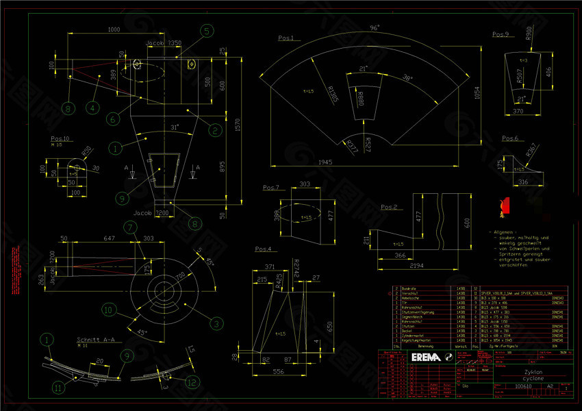 德国旋风分离器图机械图纸