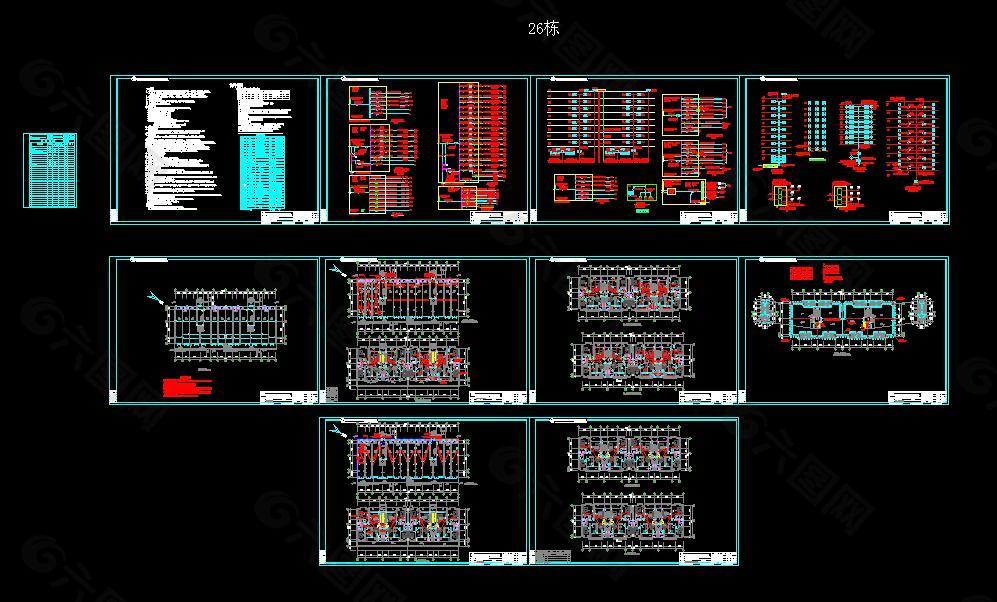 首頁 cad素材 建築圖紙 九層住宅樓配線弱電系統電氣施工圖 六圖網