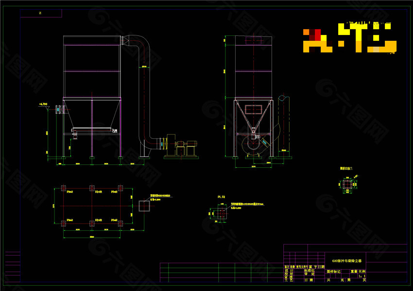 脉冲除尘器设备布置图CAD机械图纸