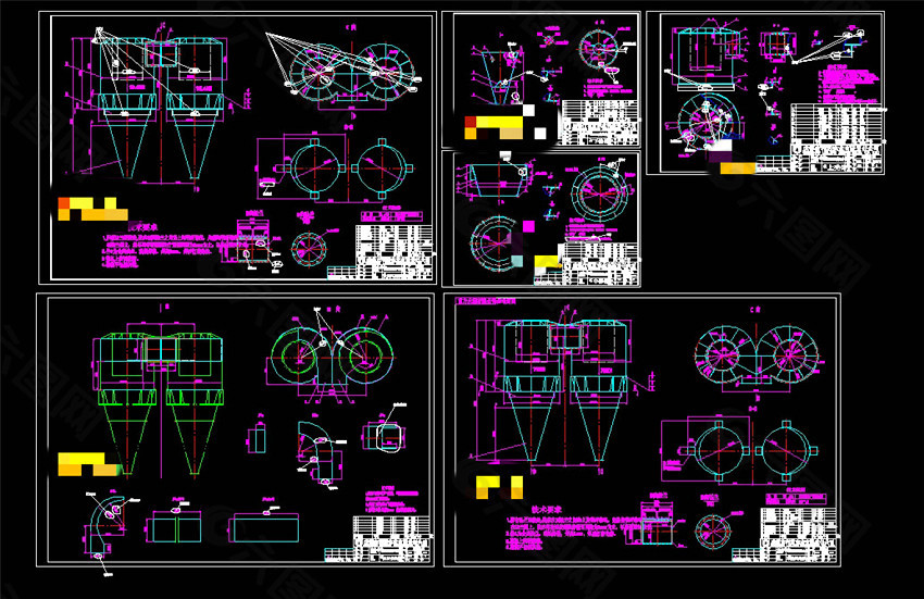 双旋风细粒分离器机械图纸