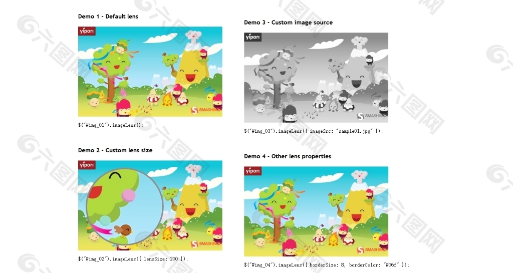 四款不同的局部图片放大镜效果