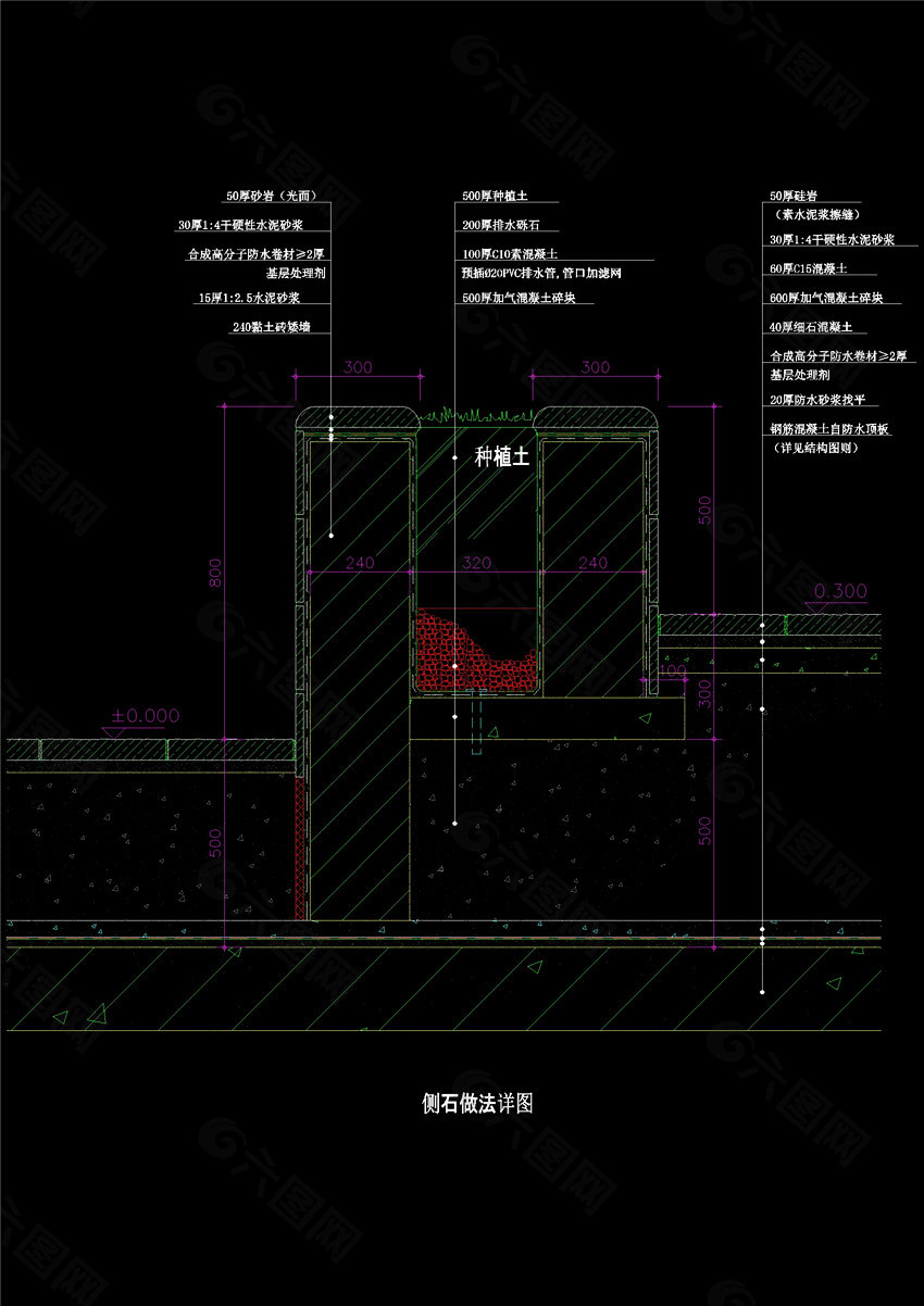 侧石做法CAD景观图纸