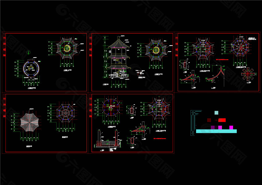 八角亭CAD景观图纸