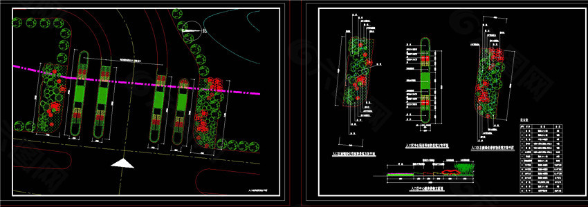 别墅区入口植物种植方案CAD景观图纸