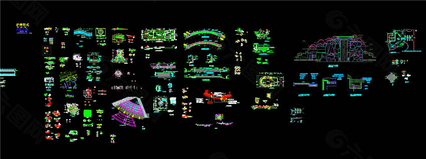 各种水喷泉广场CAD景观图纸