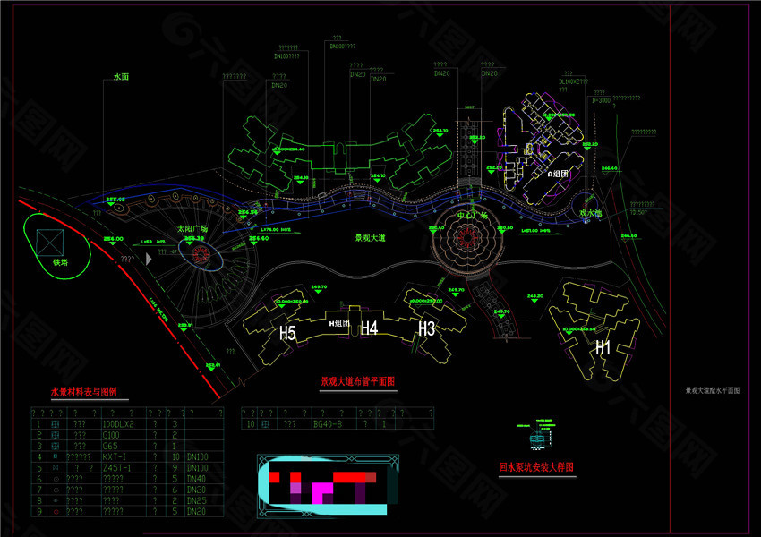 景观大道配水平面图CAD景观图纸