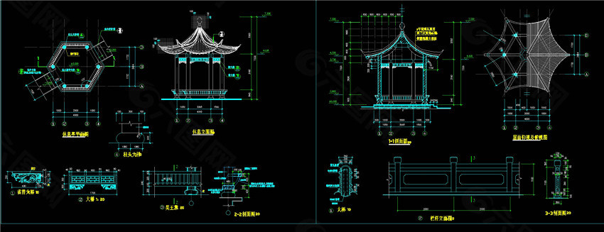 六角亭CAD景观图纸