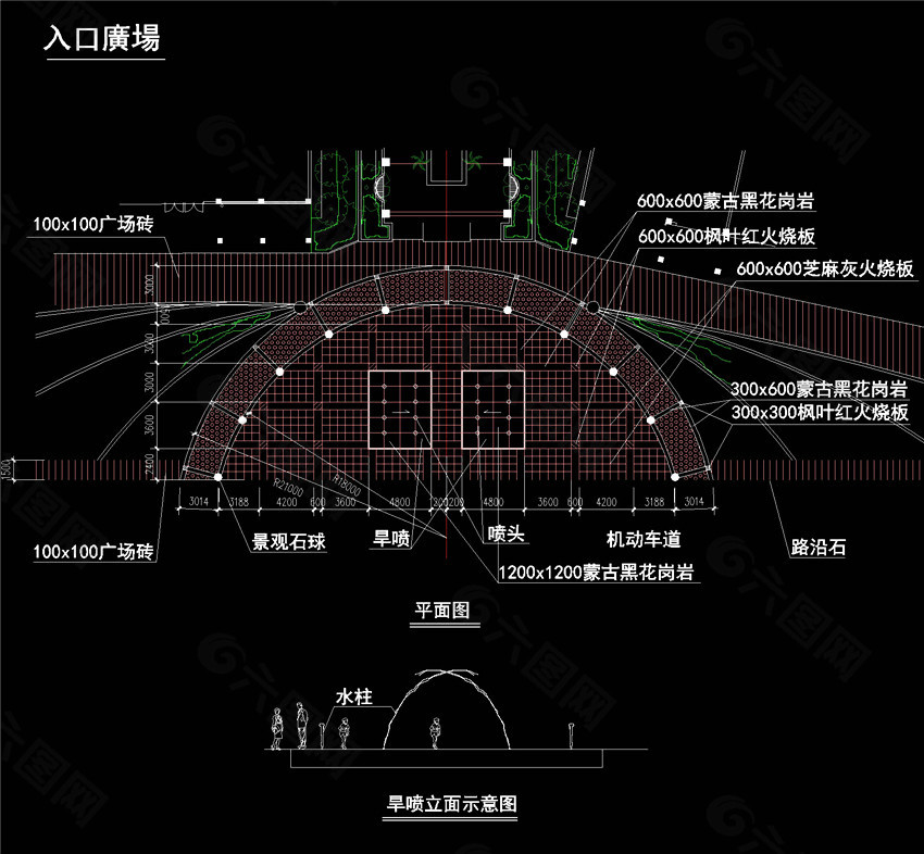 入口喷泉CAD景观图纸