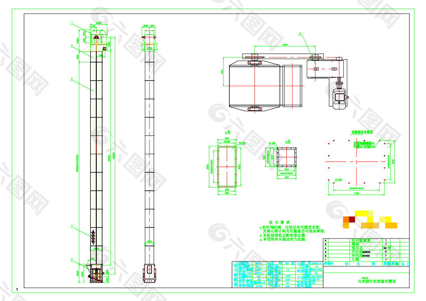 斗式提升机安装布置图CAD景观图纸