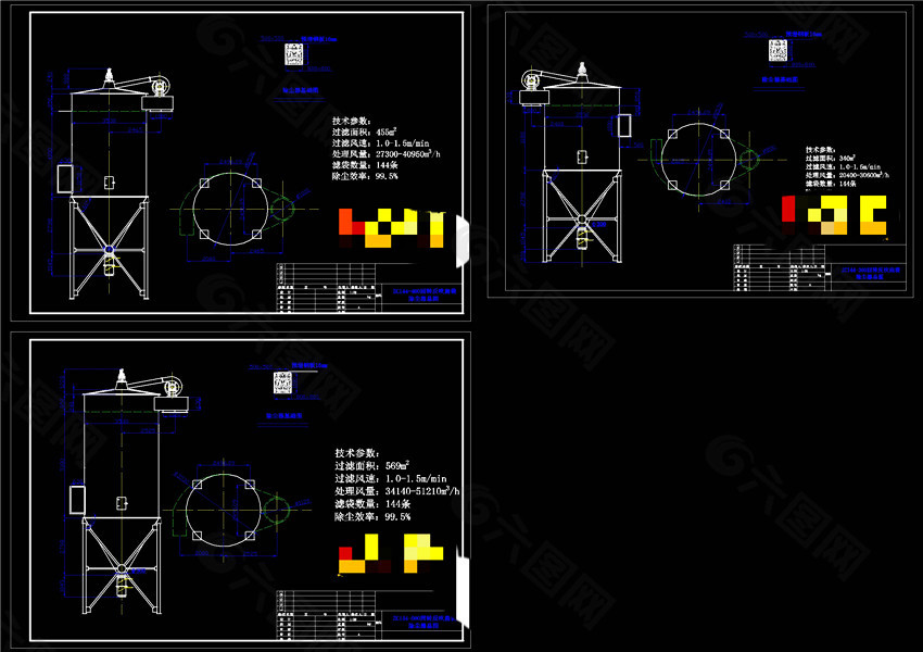 回转反吹扁袋除尘器总图CAD机械图纸