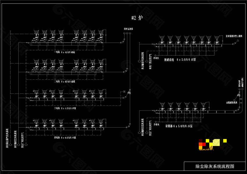 除尘除灰系统流程图CAD机械图纸