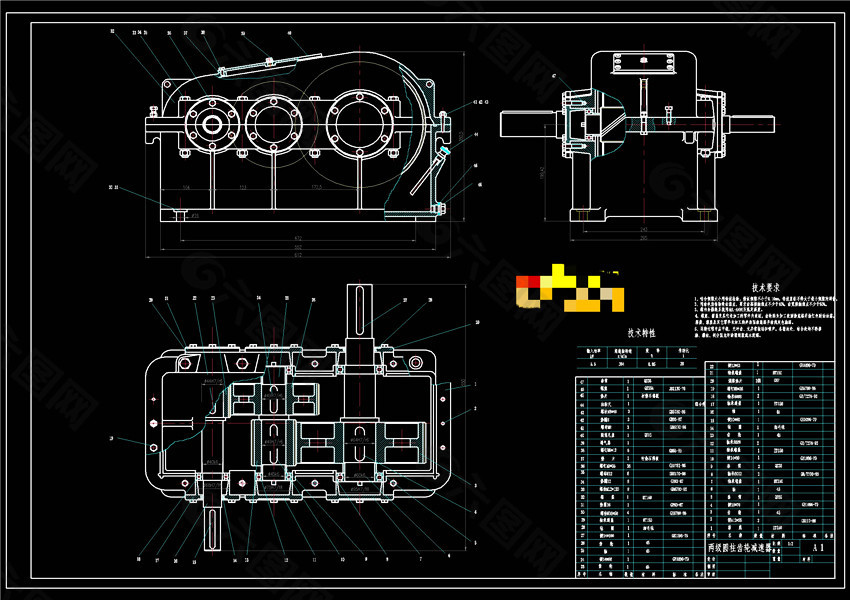 带式输送机传动装置总装配图CAD机械图纸