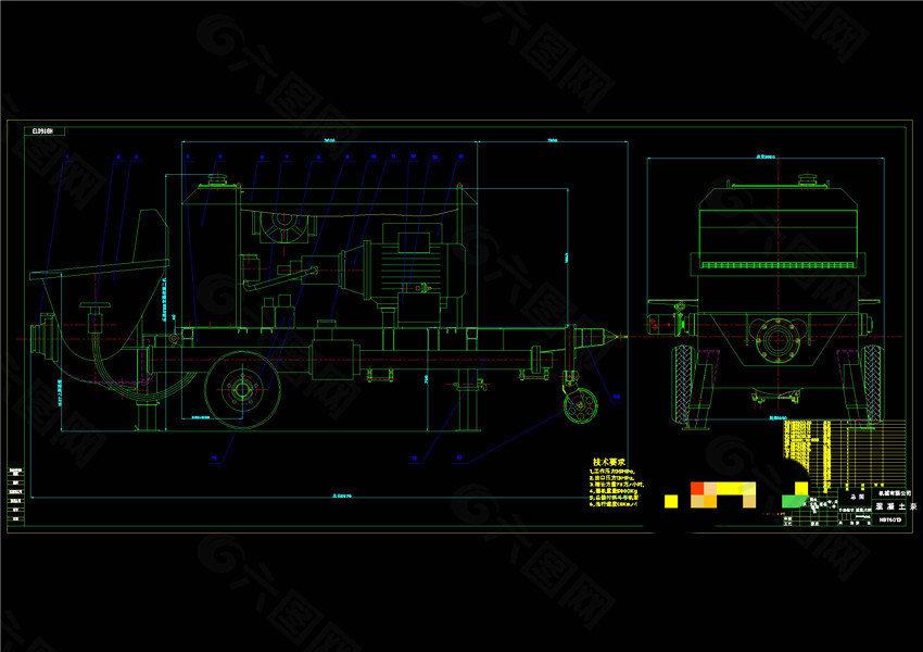 混凝土泵车总图CAD机械图纸