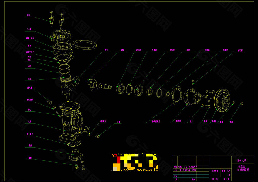 空压机装配图CAD机械图纸