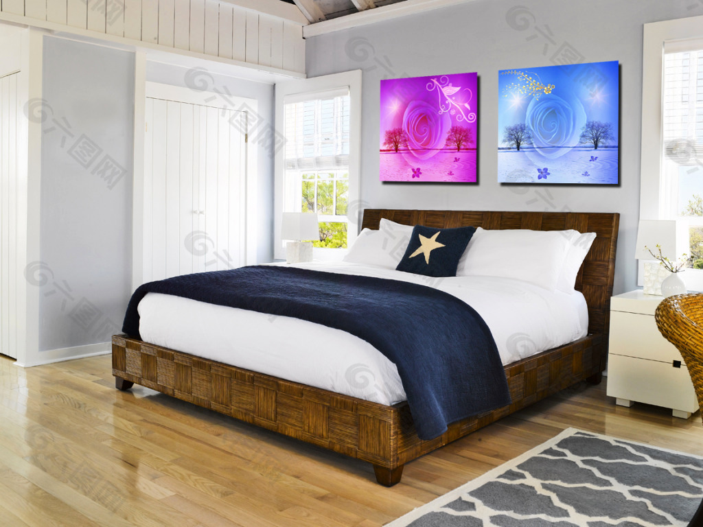 卧室现代风格无框画免费下载