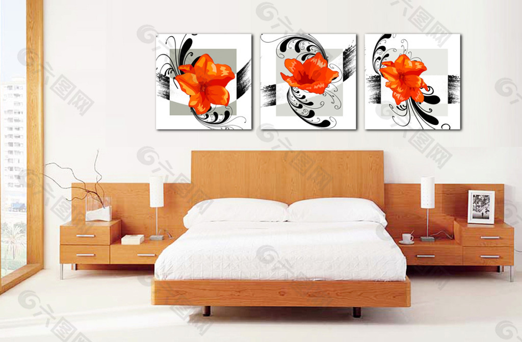 卧室橘色花朵装饰画