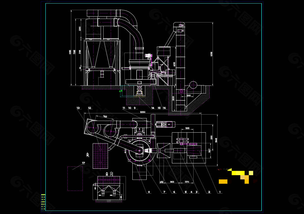 雷蒙磨总图cad机械图纸
