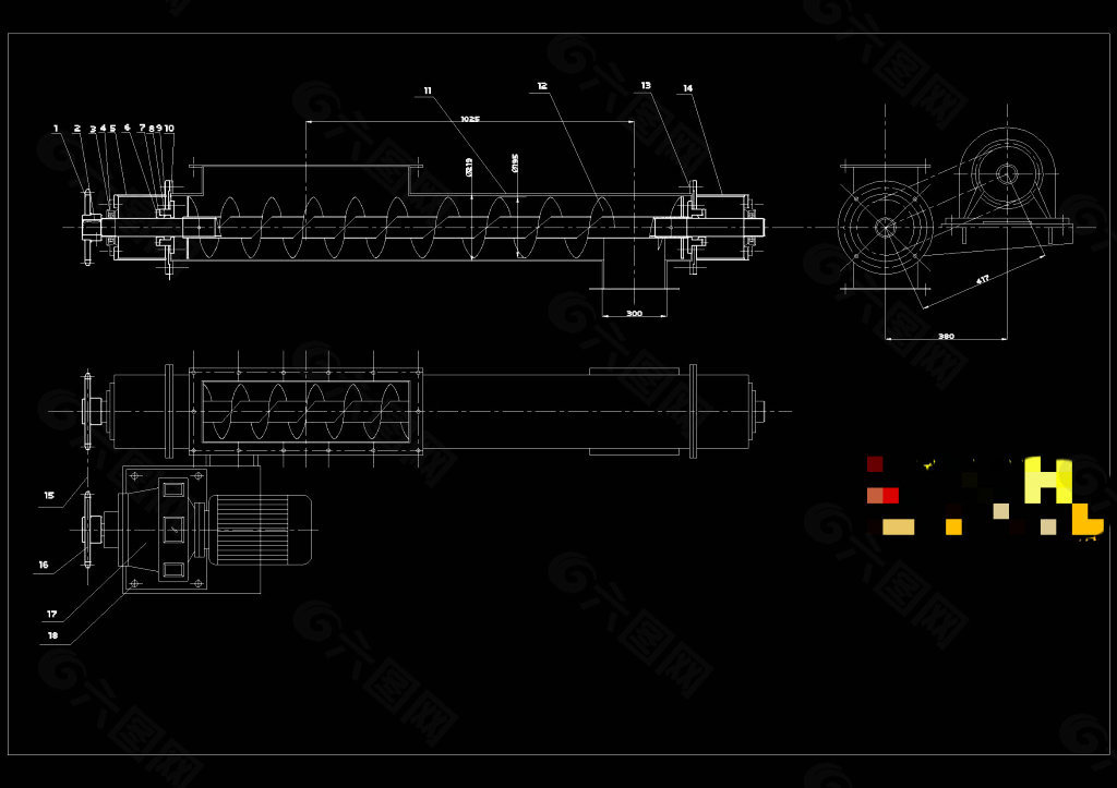 螺旋输送机CAD机械图纸