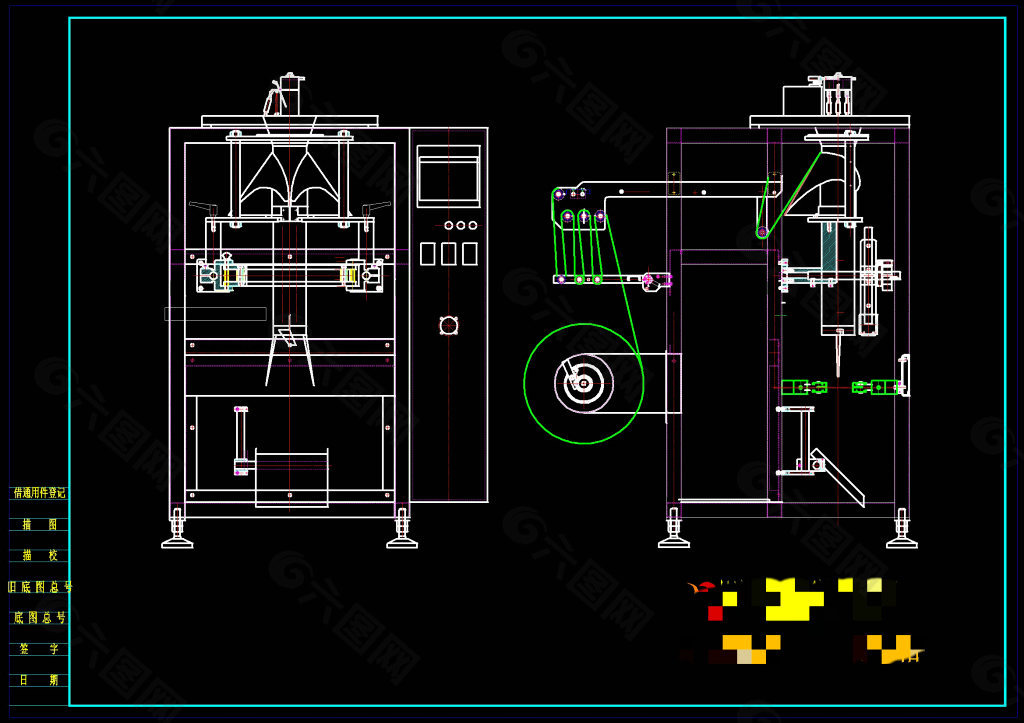 包装机立面布置图CAD机械图纸
