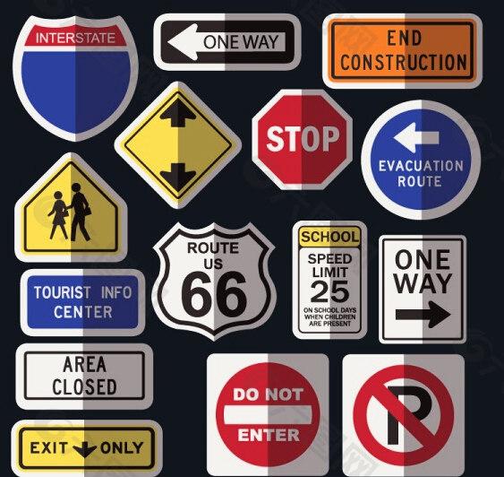 15款美国道路交通标志牌素材