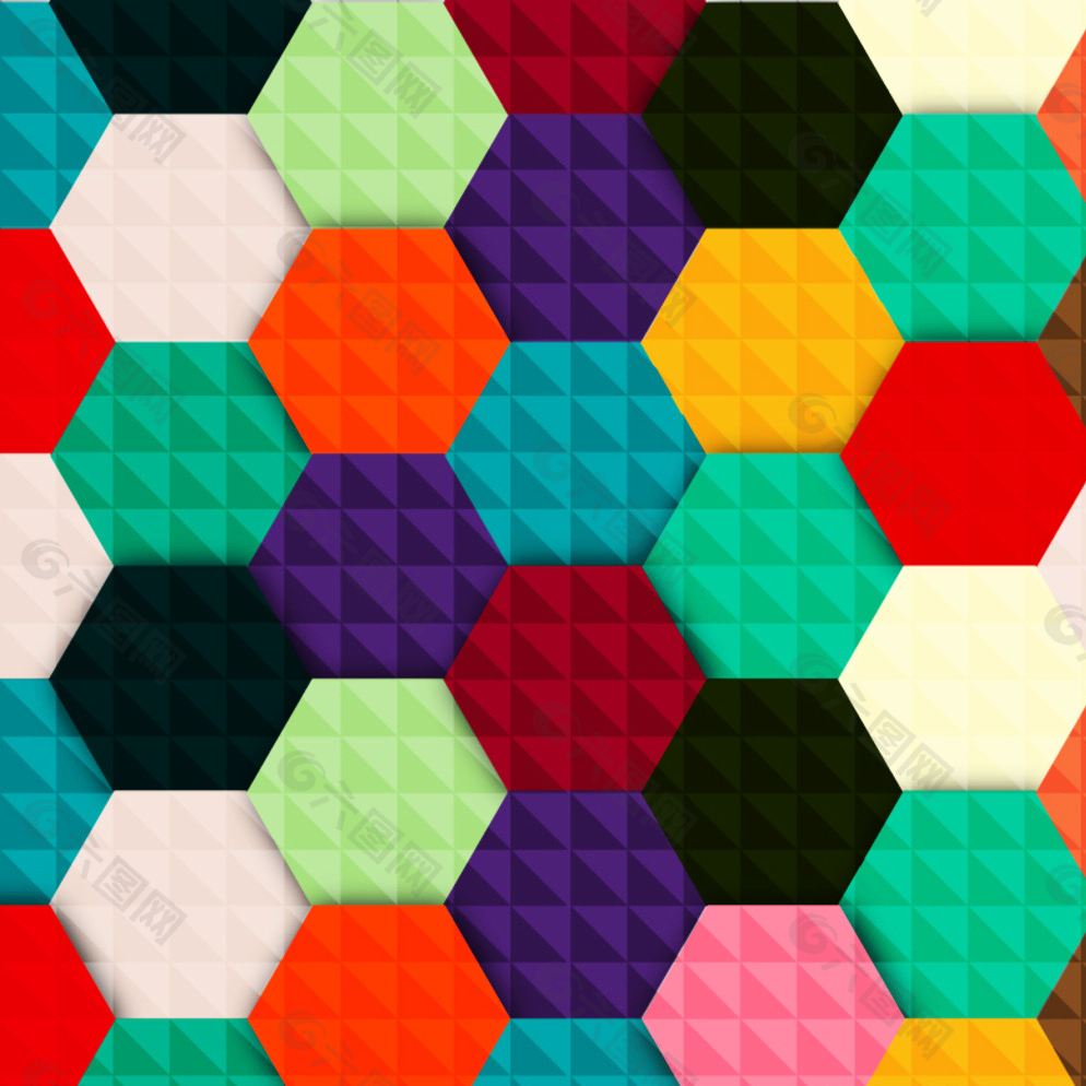 彩色六边形拼格背景矢量素材图片