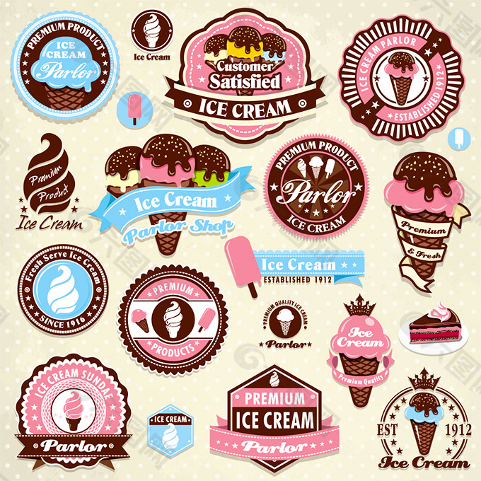 时尚冰淇淋图标设计矢量素材
