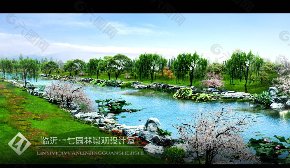 河道两岸效果图图片
