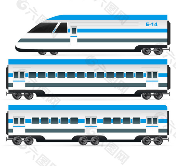 蓝色火车车头和车厢矢量素材下载