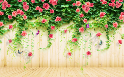 木板墙玫瑰花背景墙