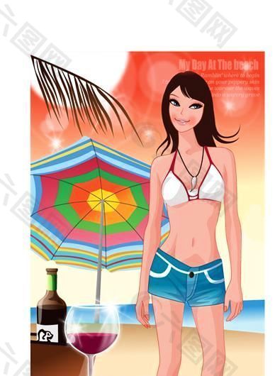 时尚女性 浪漫夏日 沙滩泳装 矢量人物 AI_03