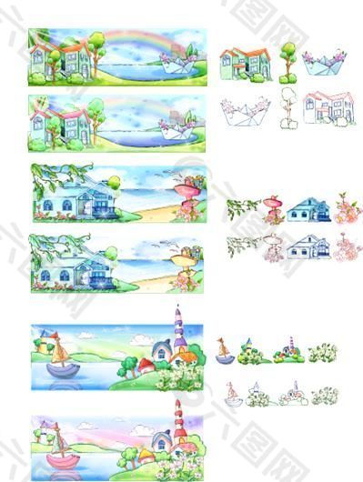 漫画风光 自然风光 矢量素材 AI_66