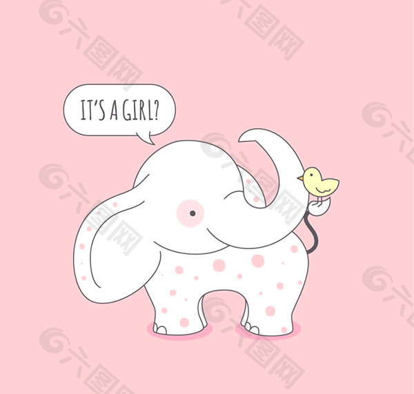 卡通大象迎婴卡片矢量素材下载