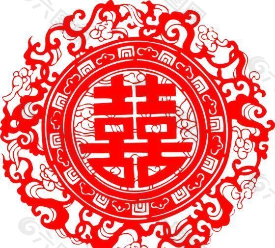 0027_双喜字 囍 吉祥图案 剪纸 矢量AI