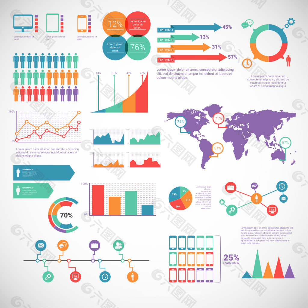 彩色图表分类数据图合集