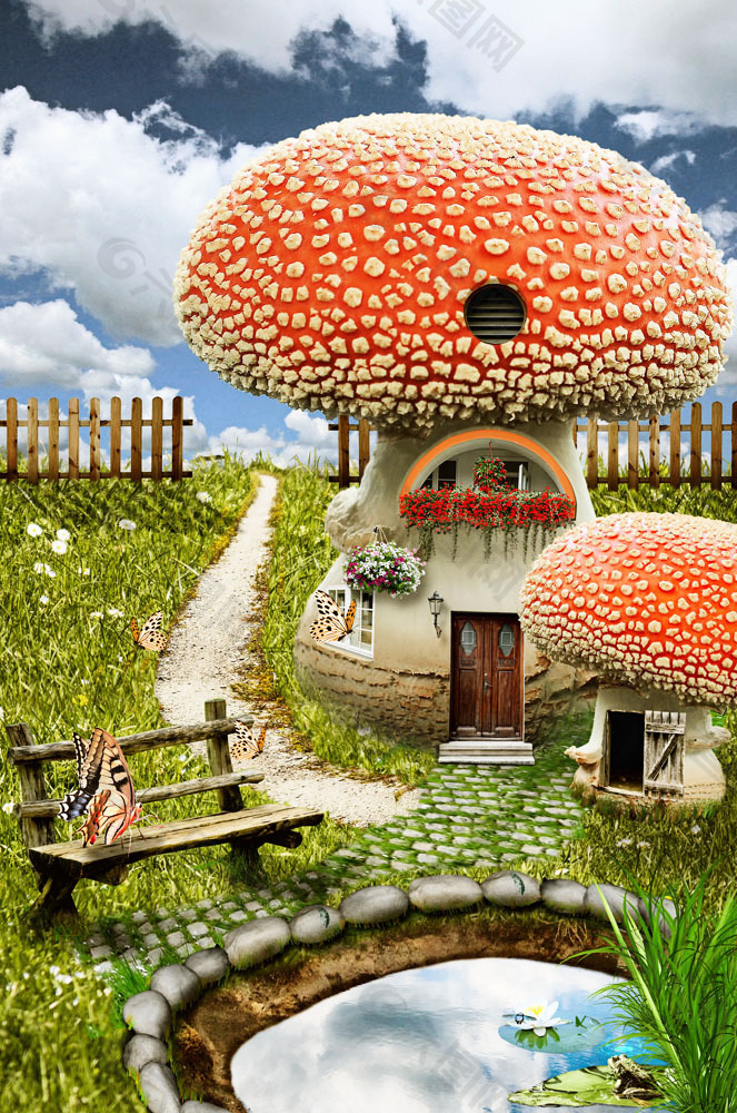 美丽的蘑菇童话小屋