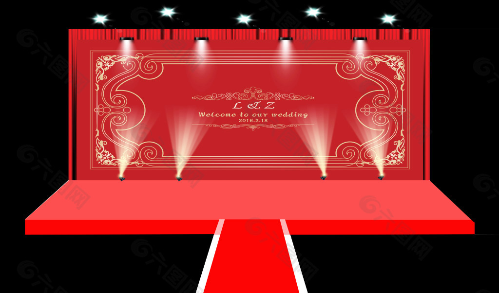 婚礼红色背景主舞台