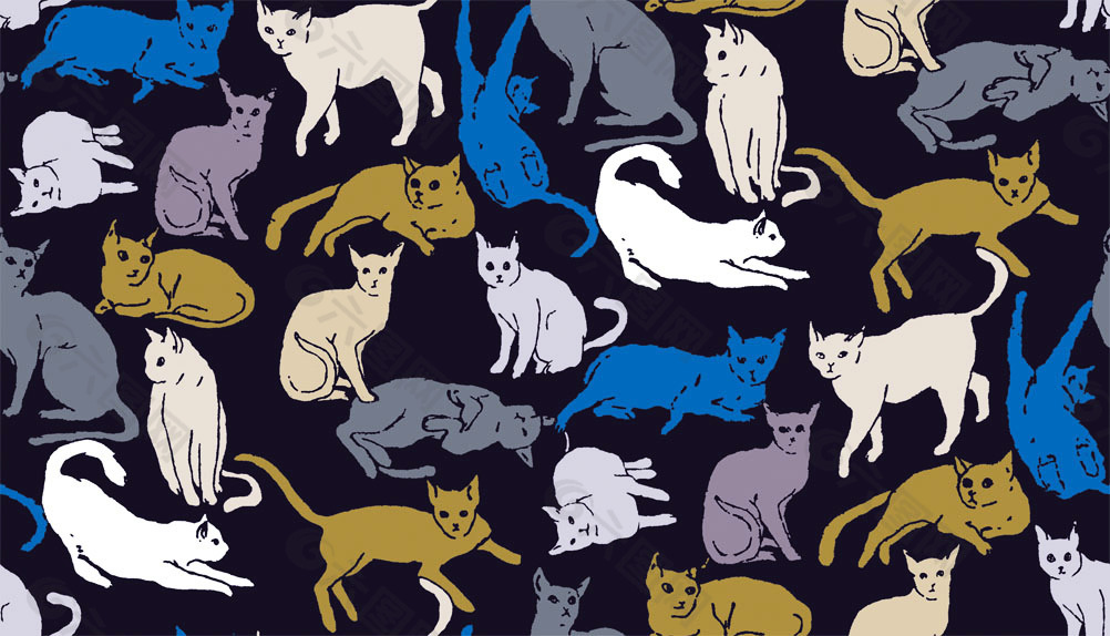 数码印花猫猫四方连续可拼接回位纹理图