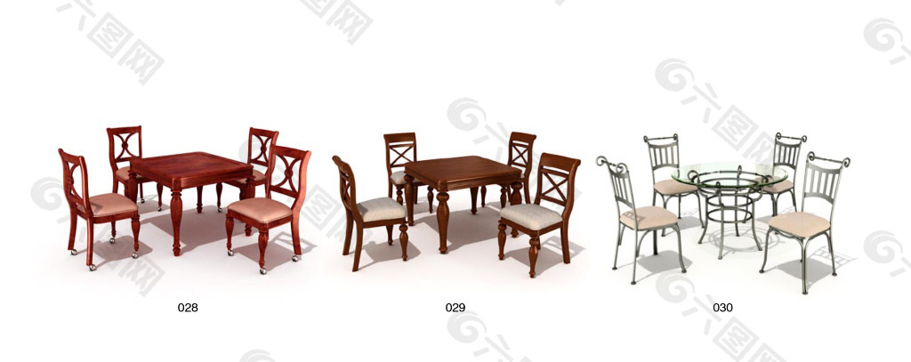 超精细的欧式小桌椅模型（带材质贴图）