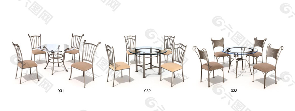 超精细的欧式小桌椅模型（带材质贴图）