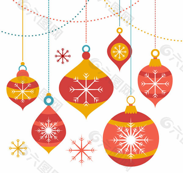 彩色圣诞吊球和雪花贺卡矢量素材下载