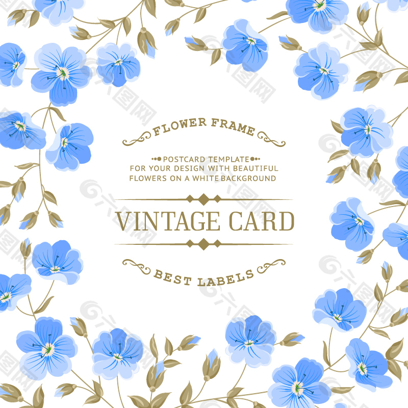 蓝色花卉装饰卡片设计