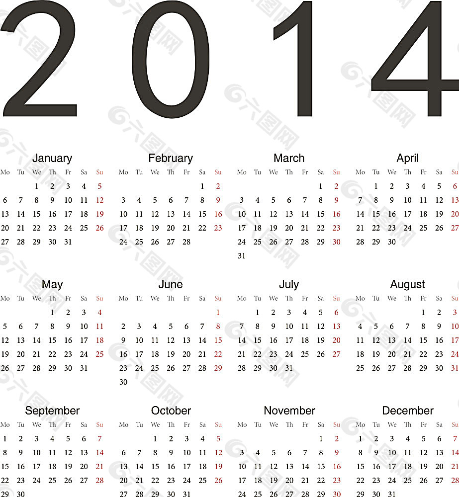2014年日历表图片