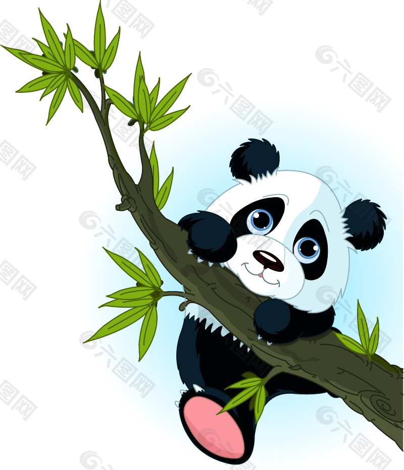 卡通爬树枝的熊猫