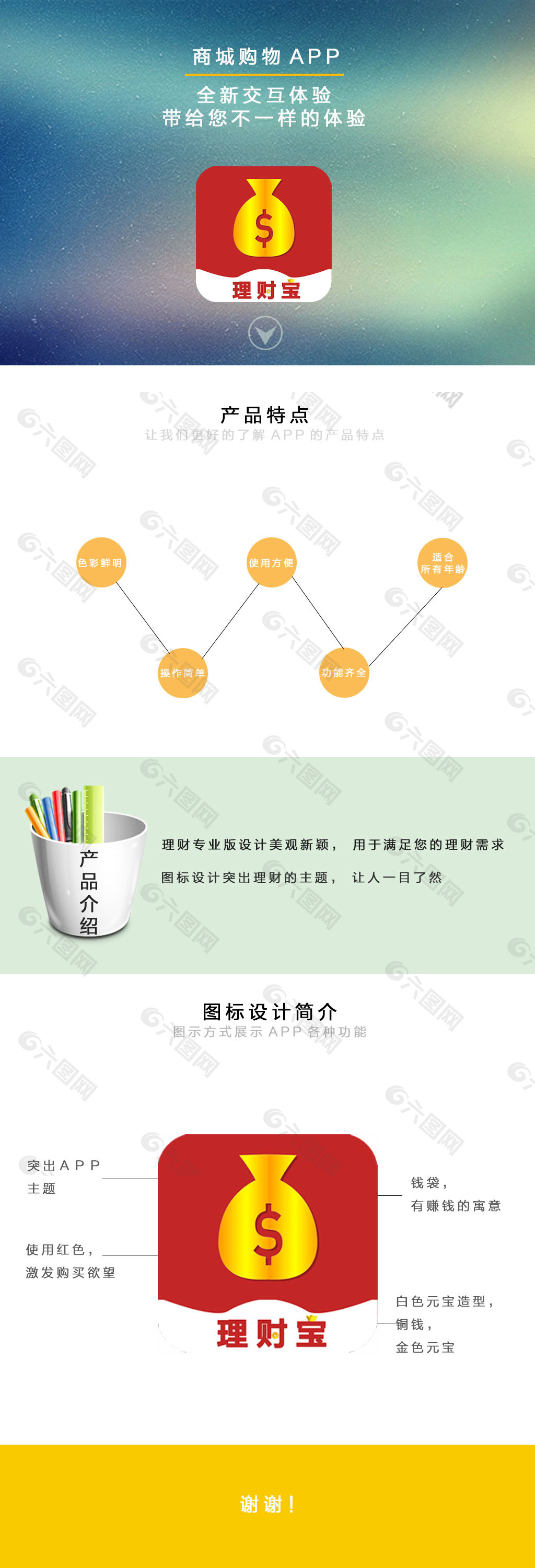 UI图标理财设计购物APP设计展板展示页