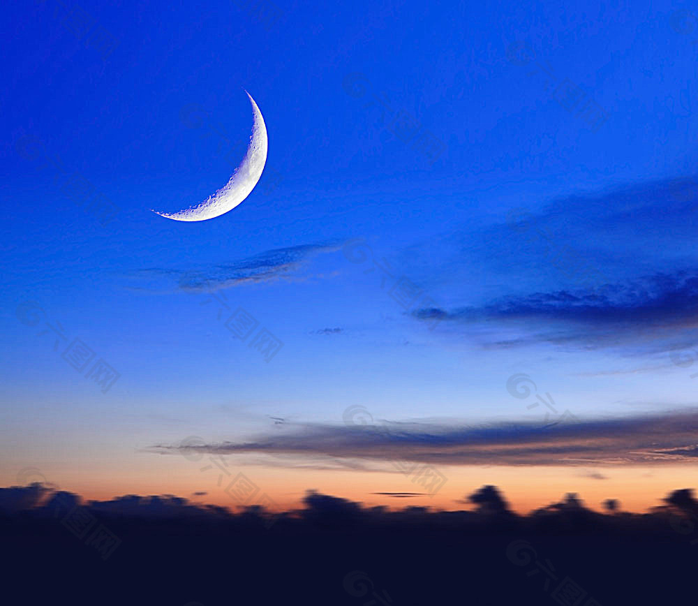 夜空中唯美的弯月图片图片