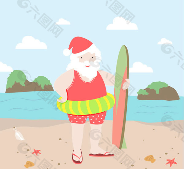 海边度假的圣诞老人矢量素材下载