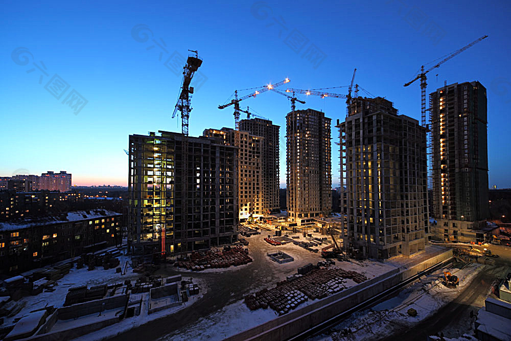 小区地产建筑夜景