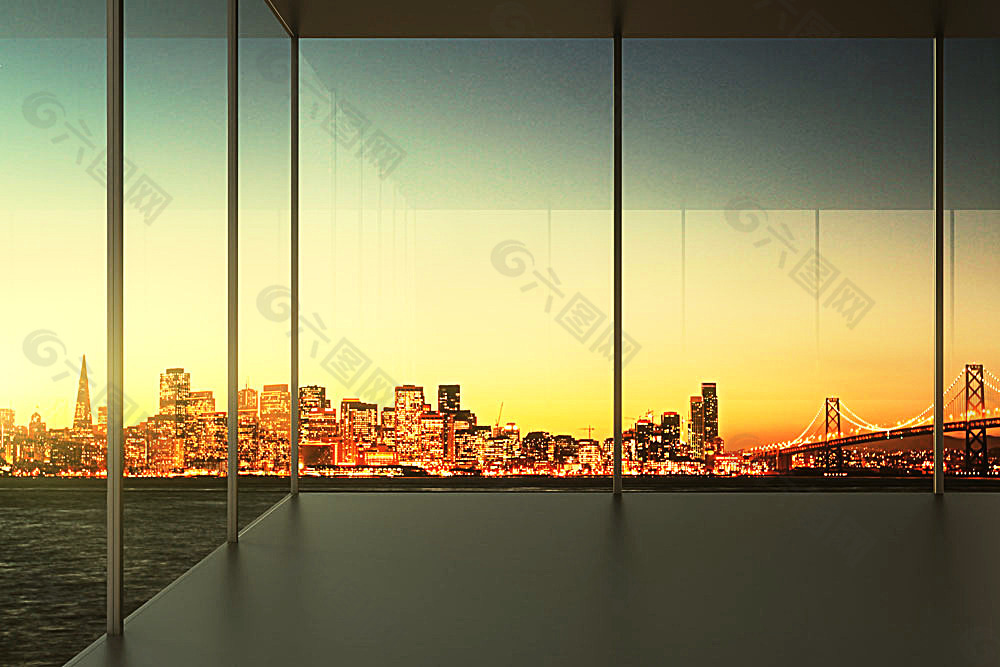 落地窗与城市夜景