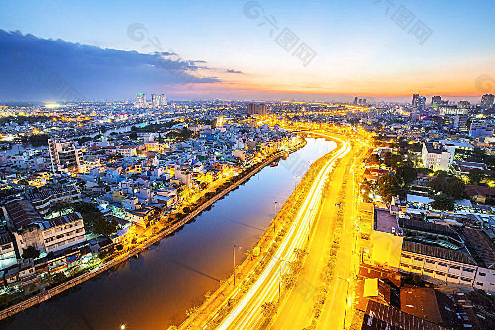 美丽城市夜景鸟瞰