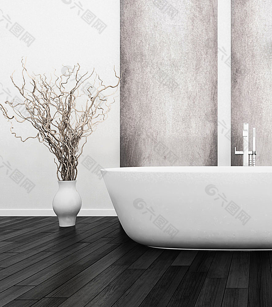植物花瓶和浴缸效果图